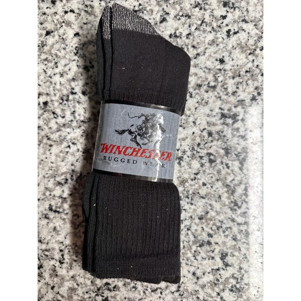 Winchester Rugged Wear Black Crew Socks 10-13 3 Pack